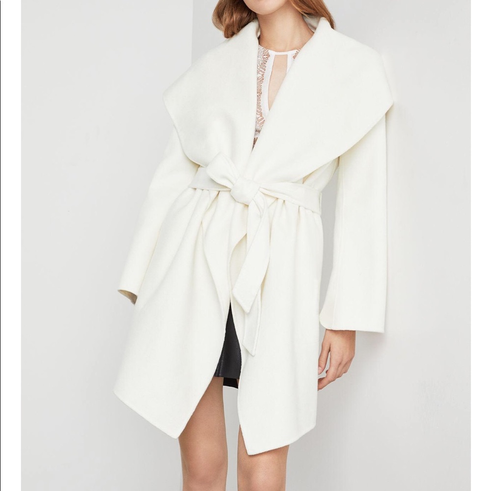 BCBG Max Azaria White Wool Blend Wrap Coat